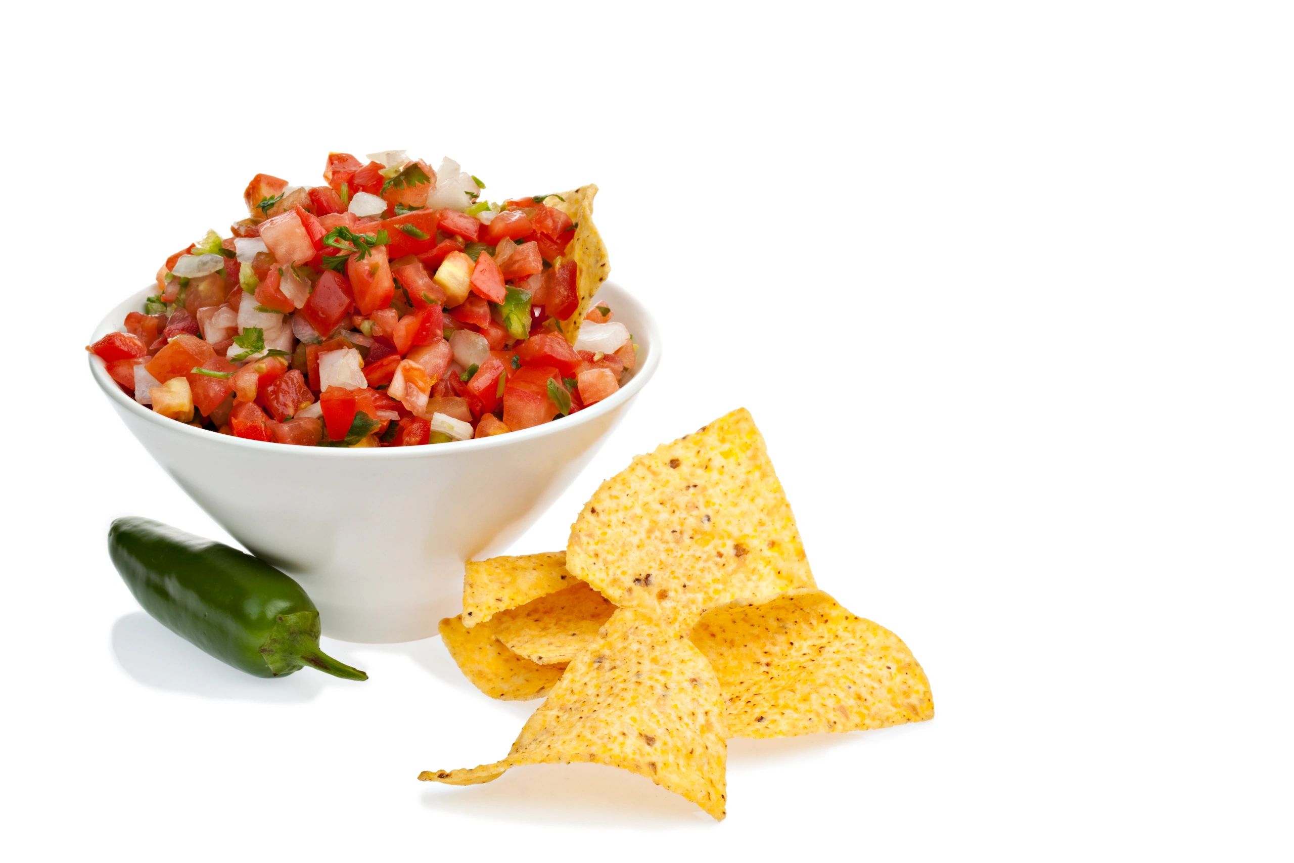 Bowl of pico de gallo salsa with tortilla chips