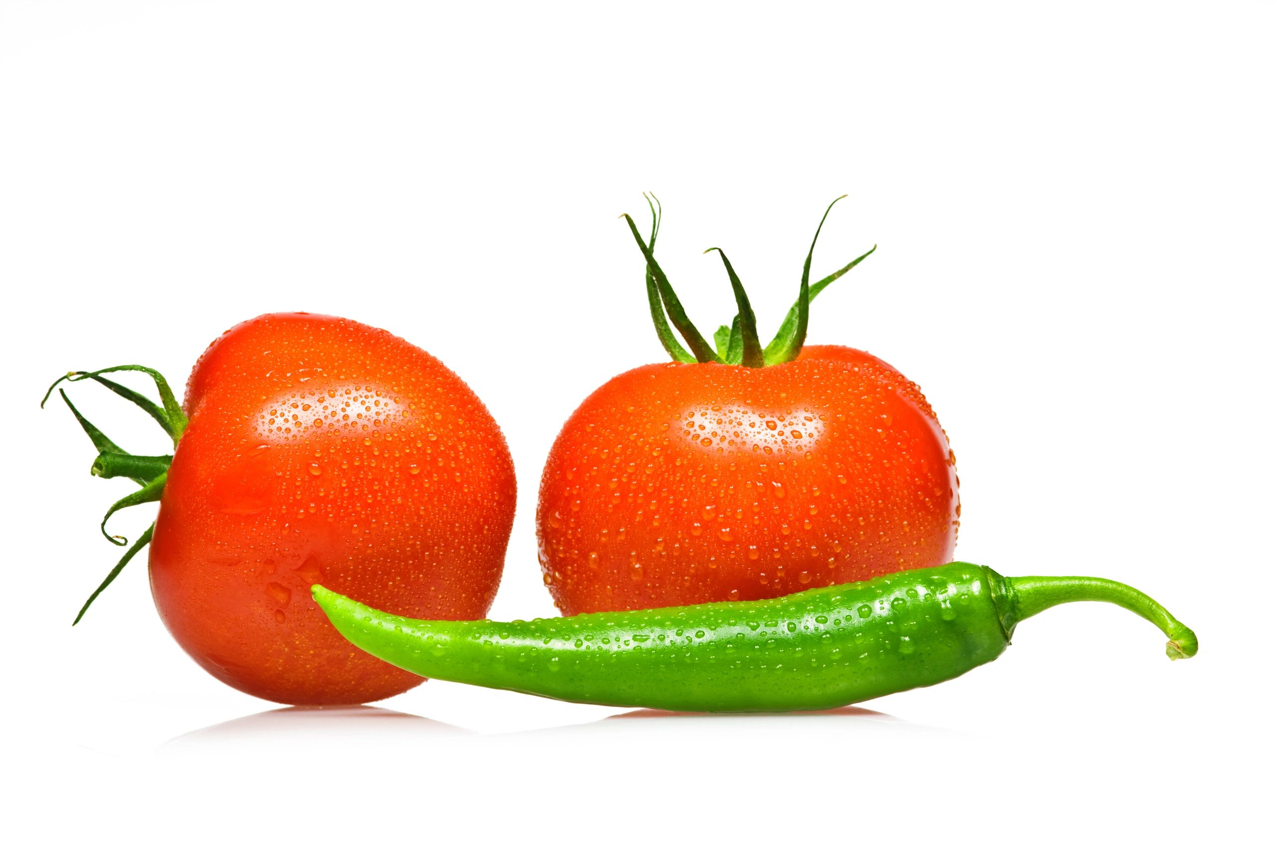 Red tomatoes and green chili peppers